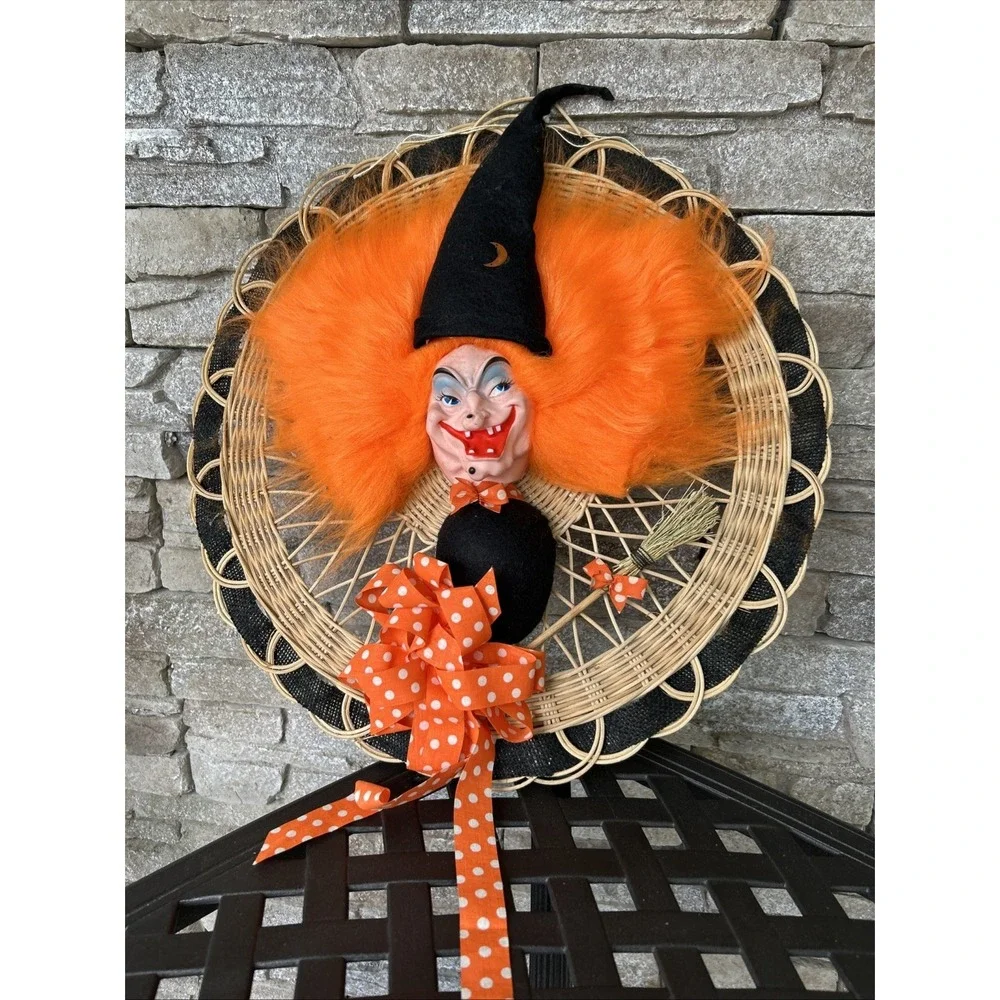 Vintage‎ 16 Inch Handmade Witch Face Halloween Wreath